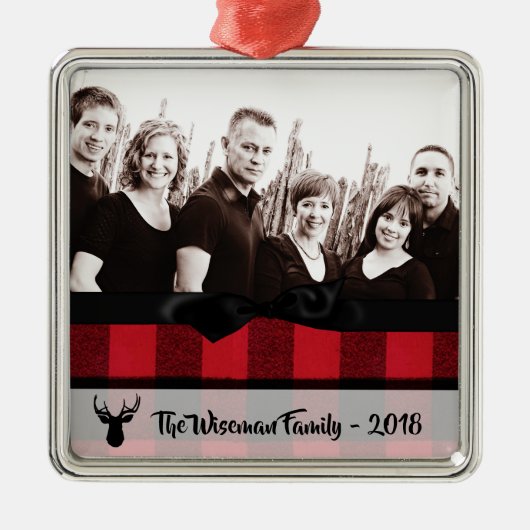 Gepersonaliseerde Kerst Plaid Herten FOTO Ornament (Voorkant)