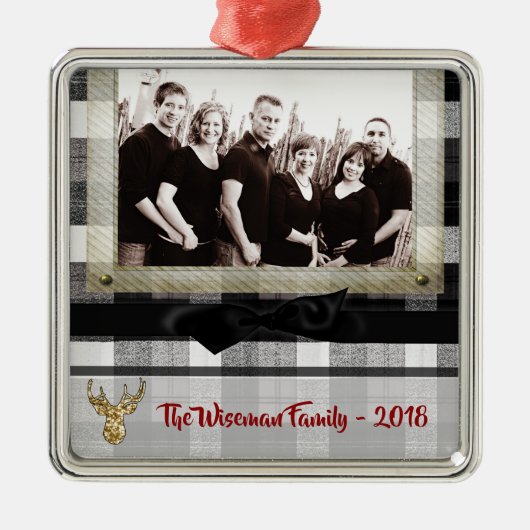 Gepersonaliseerde Kerst Plaid Herten FOTO Ornament (Voorkant)