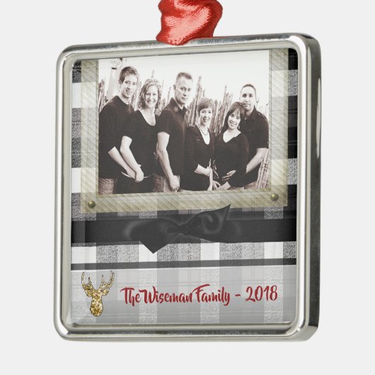 Gepersonaliseerde Kerst Plaid Herten FOTO Ornament (Links)