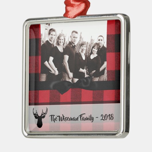 Gepersonaliseerde Kerst Plaid Herten FOTO Ornament (Links)