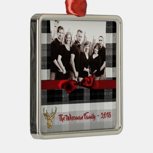 Gepersonaliseerde Kerst Plaid Herten FOTO Ornament (Rechts)