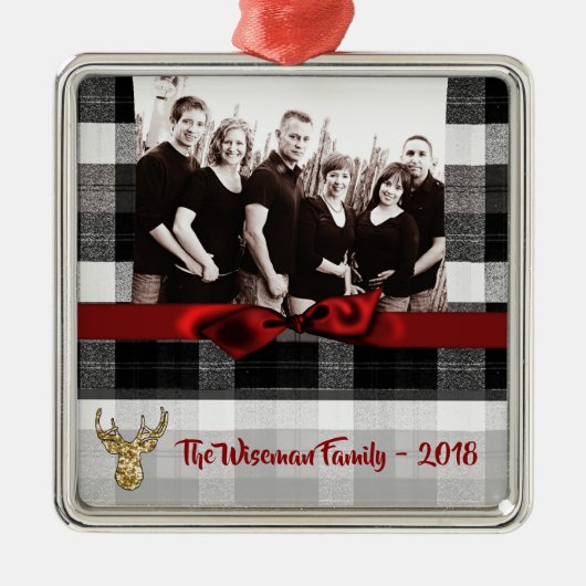 Gepersonaliseerde Kerst Plaid Herten FOTO Ornament (Voorkant)