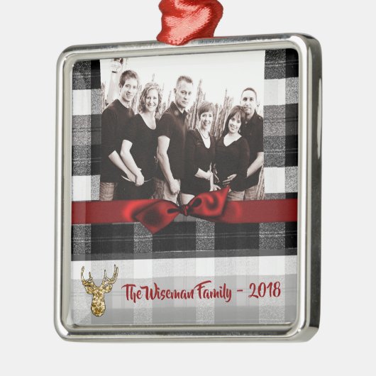 Gepersonaliseerde Kerst Plaid Herten FOTO Ornament (Links)
