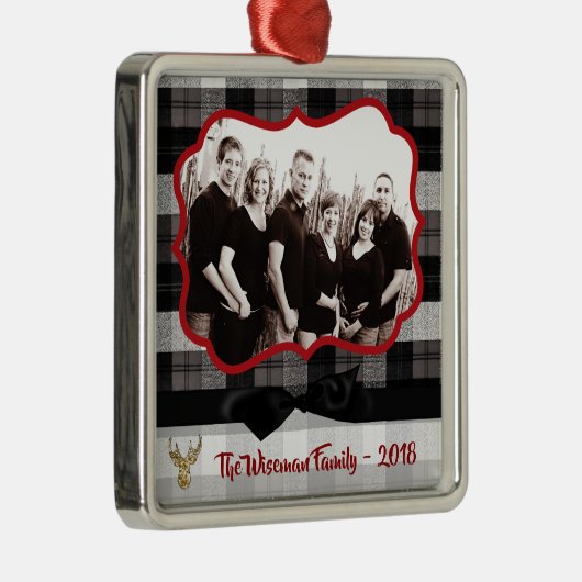 Gepersonaliseerde Kerst Plaid Herten FOTO Ornament (Rechts)