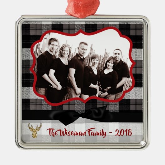 Gepersonaliseerde Kerst Plaid Herten FOTO Ornament (Voorkant)