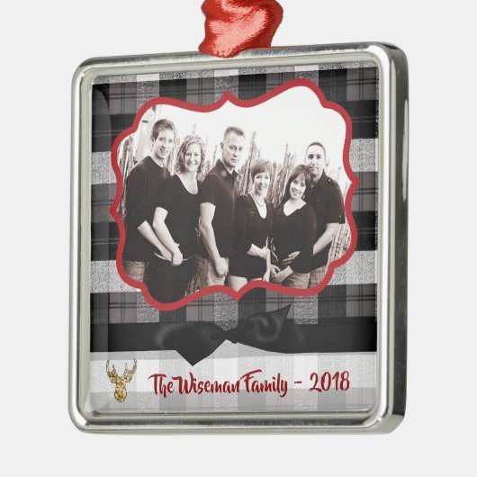 Gepersonaliseerde Kerst Plaid Herten FOTO Ornament (Links)