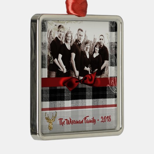 Gepersonaliseerde Kerst Plaid Herten FOTO Ornament (Rechts)