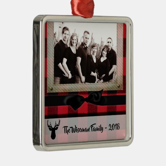 Gepersonaliseerde Kerst Plaid Herten FOTO Ornament (Rechts)