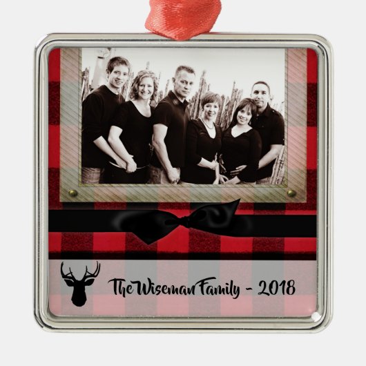Gepersonaliseerde Kerst Plaid Herten FOTO Ornament (Voorkant)