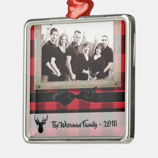 Gepersonaliseerde Kerst Plaid Herten FOTO Ornament (Links)