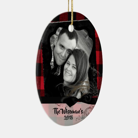 Gepersonaliseerde Kerst Plaid Lumber FOTO Ornament (Rechts)