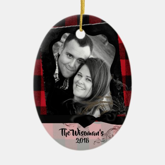 Gepersonaliseerde Kerst Plaid Lumber FOTO Ornament (Voorkant)