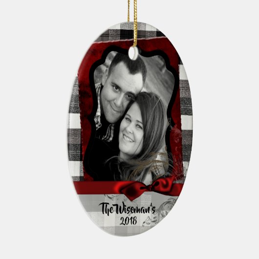 Gepersonaliseerde Kerst Plaid Lumber FOTO Ornament (Rechts)