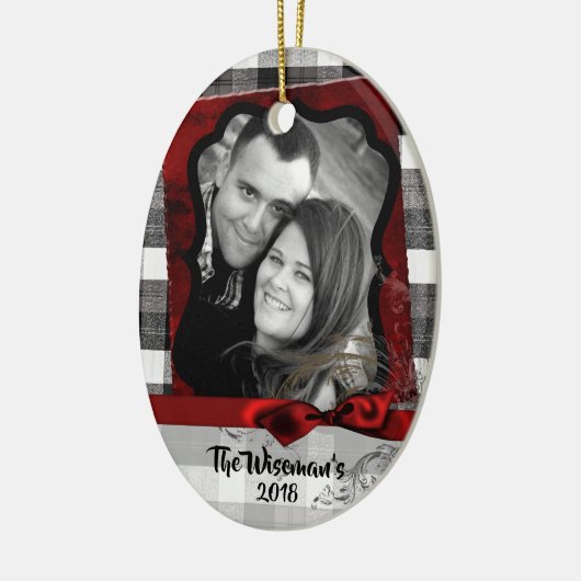 Gepersonaliseerde Kerst Plaid Lumber FOTO Ornament (Links)