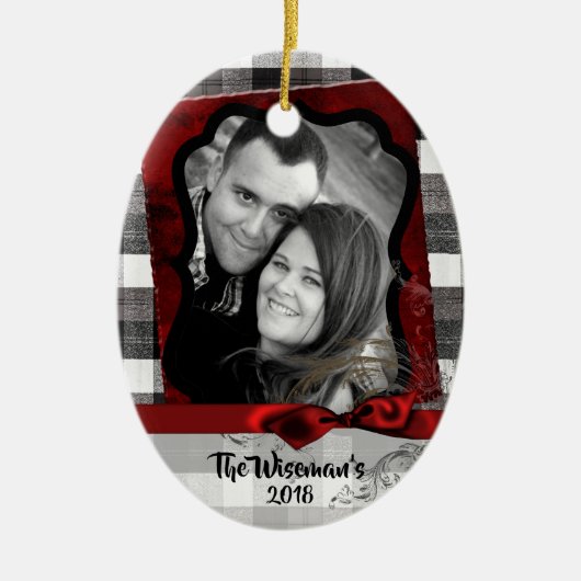 Gepersonaliseerde Kerst Plaid Lumber FOTO Ornament (Voorkant)