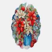 Gepersonaliseerde kerst poinsettia, bessen boeket ornament kaart (Rechts)