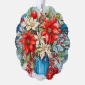 Gepersonaliseerde kerst poinsettia, bessen boeket ornament kaart (Links)