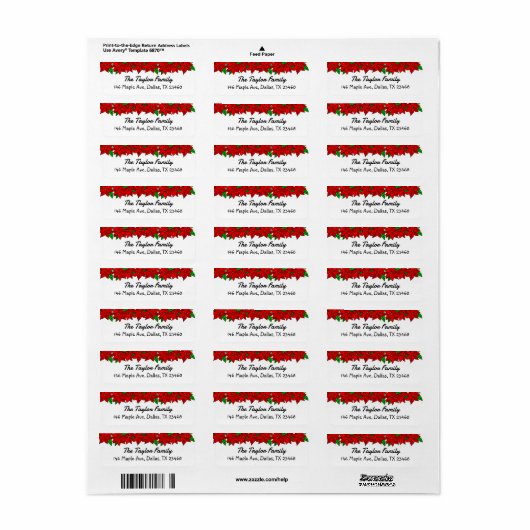 Gepersonaliseerde Kerst Poinsettia's Etiket (Full Sheet)