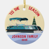 Gepersonaliseerde kerst ponton boot keramisch ornament (Voorkant)