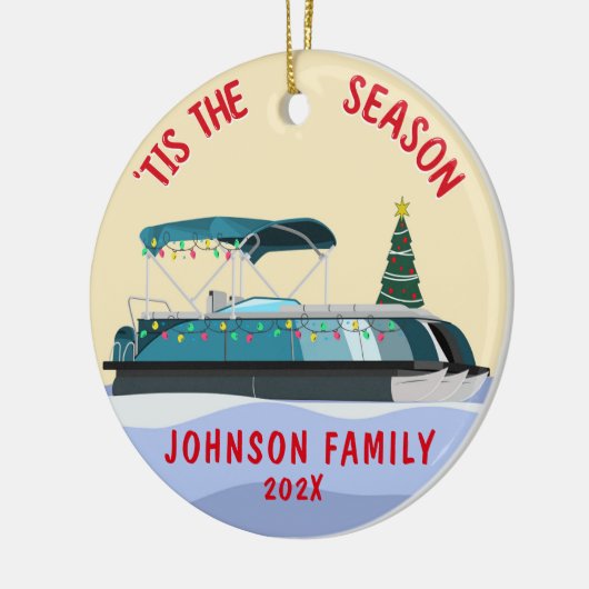 Gepersonaliseerde kerst ponton boot keramisch ornament (Links)