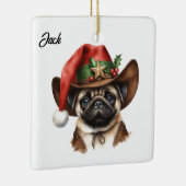 Gepersonaliseerde kerst Pug met Cowboy Santa Hat Keramisch Ornament (Rechts)