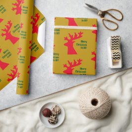 Gepersonaliseerde kerst rendier goud rood & groen cadeaupapier
