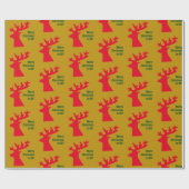 Gepersonaliseerde kerst rendier goud rood & groen cadeaupapier (Vlak)