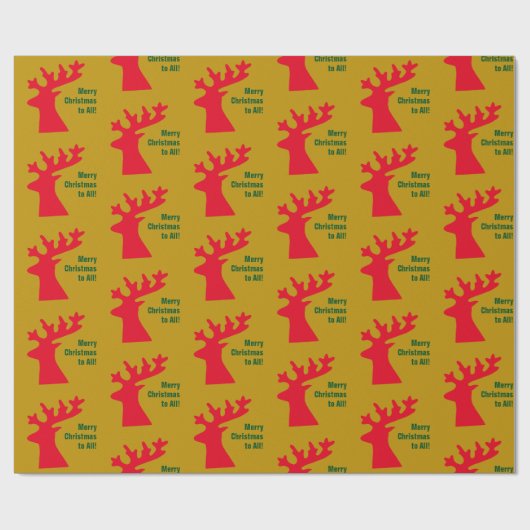 Gepersonaliseerde kerst rendier goud rood & groen cadeaupapier (Vlak)