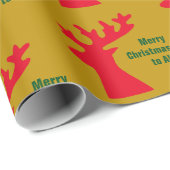 Gepersonaliseerde kerst rendier goud rood & groen cadeaupapier (Rol Hoek)