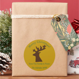 Gepersonaliseerde kerst rendier hoofd brons goud ronde sticker