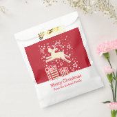 Gepersonaliseerde kerst rendier rode geschenkzakke bedankzakje (Gezegeld)