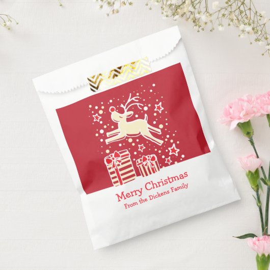 Gepersonaliseerde kerst rendier rode geschenkzakke bedankzakje (Gezegeld)