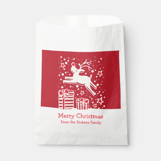 Gepersonaliseerde kerst rendier rode geschenkzakke bedankzakje (Voorkant)