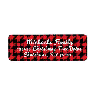 Gepersonaliseerde kerst rode geruite Adresetikette Etiket