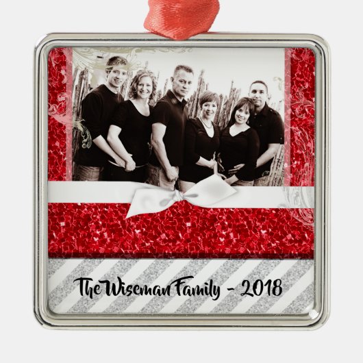 Gepersonaliseerde Kerst Rode Glitter FOTO Ornament (Voorkant)