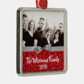 Gepersonaliseerde Kerst Rode Glitter FOTO Ornament (Rechts)