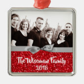 Gepersonaliseerde Kerst Rode Glitter FOTO Ornament (Voorkant)