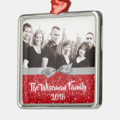 Gepersonaliseerde Kerst Rode Glitter FOTO Ornament (Links)