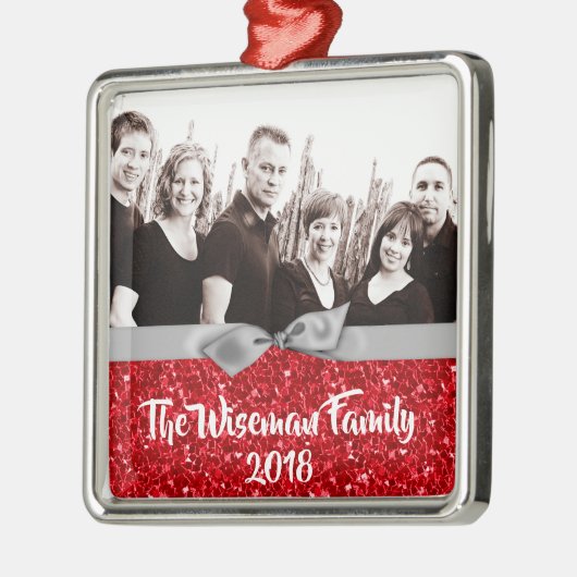 Gepersonaliseerde Kerst Rode Glitter FOTO Ornament (Links)