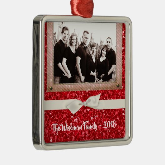 Gepersonaliseerde Kerst Rode Glitter FOTO Ornament (Rechts)