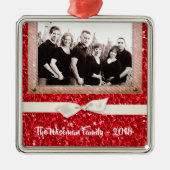 Gepersonaliseerde Kerst Rode Glitter FOTO Ornament (Voorkant)