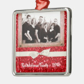 Gepersonaliseerde Kerst Rode Glitter FOTO Ornament (Links)