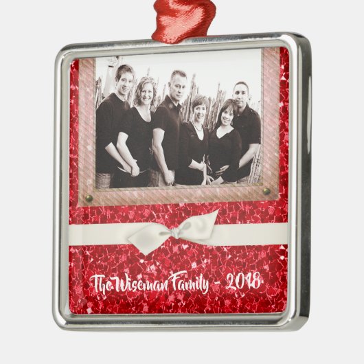 Gepersonaliseerde Kerst Rode Glitter FOTO Ornament (Links)