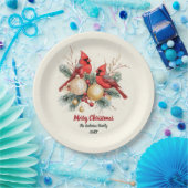 Gepersonaliseerde Kerst Rode Kardinaal & Bessen Papieren Bordje (Feest)