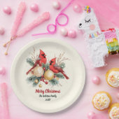 Gepersonaliseerde Kerst Rode Kardinaal & Bessen Papieren Bordje (Feest)