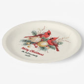 Gepersonaliseerde Kerst Rode Kardinaal & Bessen Papieren Bordje (Gekanteld)