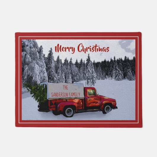 Gepersonaliseerde kerst  rode vrachtwagen deurmat (Voorkant)