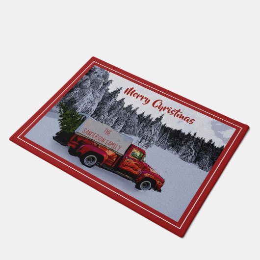 Gepersonaliseerde kerst  rode vrachtwagen deurmat (Schuin)