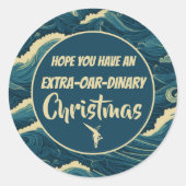 Gepersonaliseerde kerst roeien grappig ronde sticker (Voorkant)