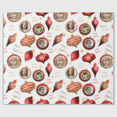 Gepersonaliseerde Kerst Rood Goud Foto Ornament Cadeaupapier (Vlak)